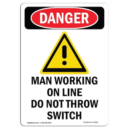Signmission OSHA Danger Sign, Man Working On Line, 7in X 5in Decal, 5" W, 7" L, Portrait, Man Working On Line OS-DS-D-57-V-1445
